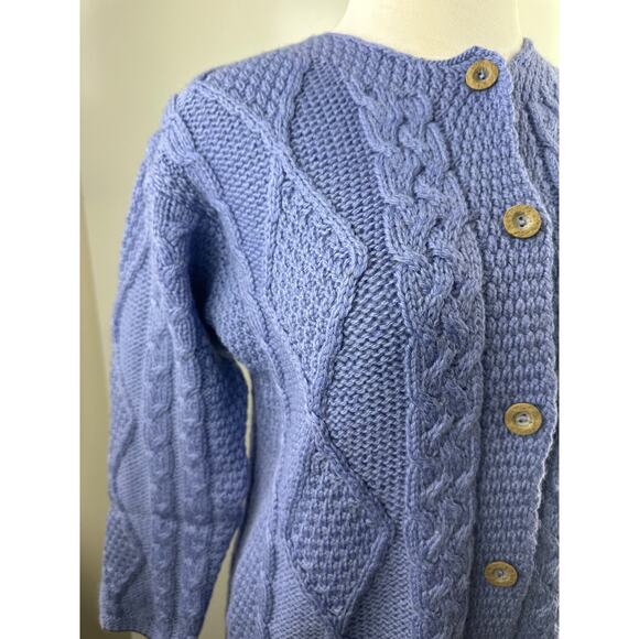 Connemara Knitwear Chunky Cable Knit Ireland Cardigan Sweater Purple Size Small - Picture 6 of 16